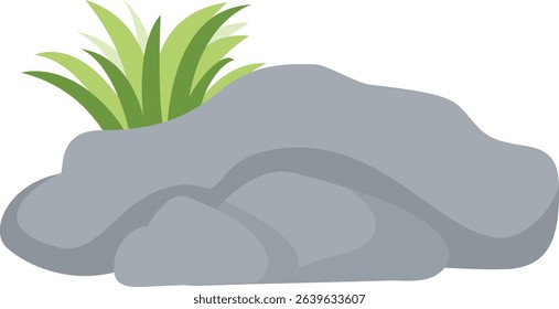 rock, stone, grass, nature, ground, outdoor, landscape, gray, green, cartoon, environment, illustration, simple, terrain, natural, element