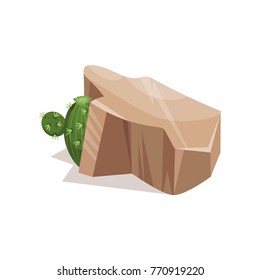 Rock stone and green plant, landscape design element vector Illustration