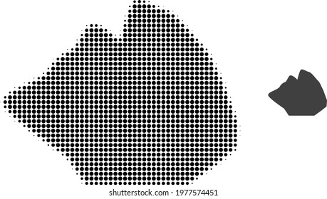 Rock stone halftone dotted icon illustration. Halftone array contains circle elements. Vector illustration of rock stone icon on a white background. Flat abstraction for rock stone symbol.