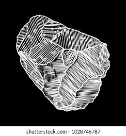 Rock stone hand drawn style. Big Boulder. Cracked and damaged stone rubble architecture design. Gold nugget or prill. Vector.