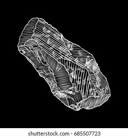 Rock stone hand drawn style. Big Boulder. Cracked and damaged stone rubble architecture design. Gold nugget or prill. Vector.