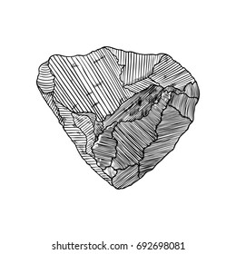 Rock stone hand drawn style. Big Boulder. Cracked and damaged stone rubble architecture design. Gold nugget or prill. Vector.