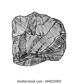 Rock stone hand drawn style. Big Boulder. Cracked and damaged stone rubble architecture design. Gold nugget or prill. Vector.