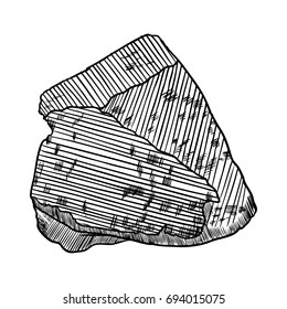 Rock stone hand drawn style. Big Boulder. Cracked and damaged stone rubble architecture design. Gold nugget or prill. Vector.
