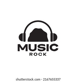 rock stone with headset music logo design vector graphic symbol icon illustration creative idea