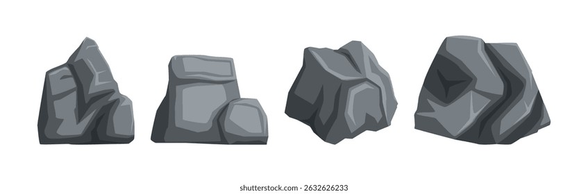 Rock Stone and Huge Grey Boulder Vector Set