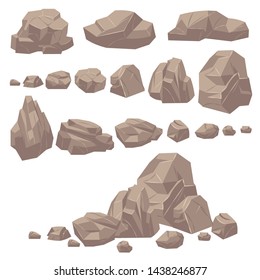 Rock stone. Isometric rocks and stones, geological granite massive boulders. Cobbles for mountain game cartoon landscape. Natural mineral texture isolated vector set