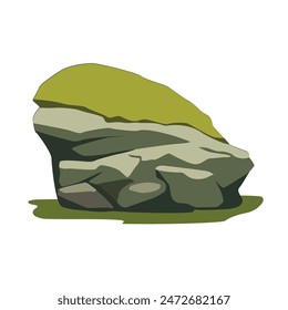 Rock stone with moss, forest or jungle rock vector illustration