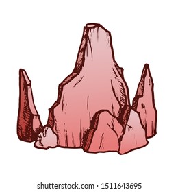 Rock Stone Rough Cobble Boulder Color Vector. Solid Sharp Edged Stone Mountain Element. Natural Block Slate Engraving Template Designed In Retro Style Illustration