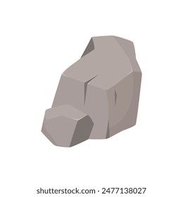 Rock stone with rugged surface, single gray mountain boulder vector illustration