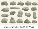 Rock stone set cartoon. Cartoon game art rocks and stones. Stones boulder, gravel rubble and pile of rocks cartoon isolated vector illustration EPS10