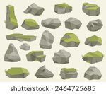 Rock stone set cartoon. Cartoon game art rocks and stones. Stones boulder, gravel rubble and pile of rocks cartoon isolated vector illustration EPS10