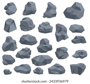 Rock stone set cartoon. Cartoon game art rocks and stones. Stones boulder, gravel rubble and pile of rocks cartoon isolated vector illustration EPS10