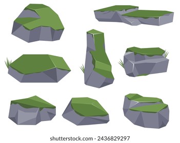 Rock stone set cartoon. Cartoon game art rocks and stones. Stones boulder, gravel rubble and pile of rocks cartoon isolated vector illustration EPS10
