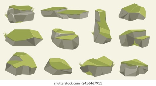 Rock stone set cartoon. Cartoon game art rocks and stones. Stones boulder, gravel rubble and pile of rocks cartoon isolated vector illustration EPS10