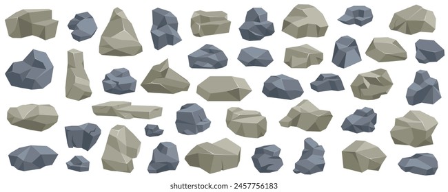 Rock stone set cartoon. Cartoon game art rocks and stones. Stones boulder, gravel rubble and pile of rocks cartoon isolated vector illustration EPS10