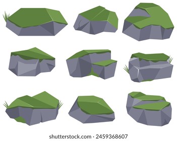 Rock stone set cartoon. Cartoon game art rocks and stones. Stones boulder, gravel rubble and pile of rocks cartoon isolated vector illustration EPS10