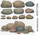 Rock stone set cartoon. Multicolored Stones and rocks in isometric 3d view. Set of different boulders