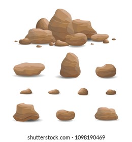 Rock Stone set cartoon, single and piled vector illustration