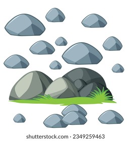 Rock stone set cartoon. Stones and rocks in isometric 3d flat style. Set of different boulders