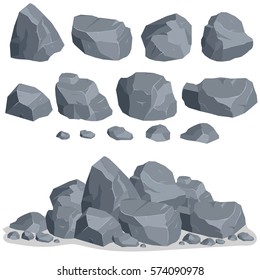 Rock stone set cartoon. Stones and rocks in isometric 3d flat style. Set of different boulders