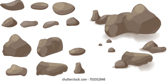 Rock stone set cartoon. Stones and rocks in  cartoon style. Set of different boulders. Video Game