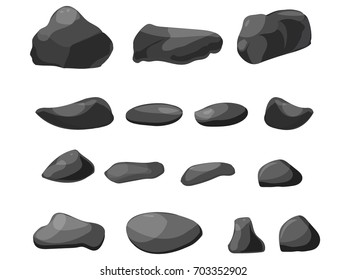 Rock stone set cartoon. Stones and rocks in  cartoon style. Set of different boulders. Video Game