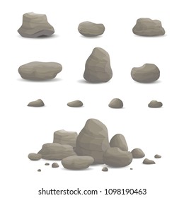 Rock and stone set cartoon, vector illustration