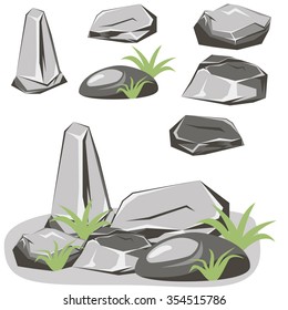 Rock stone set. Stones and rocks in isometric 3d flat style