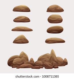 Rock stone set vector cartoon illustration collection,  Set of different boulders