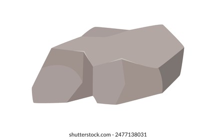 Rock stone with simple shape, natural gravel, one gray boulder vector illustration