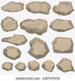 Rock Stone Top View Cartoon. Set Of Different Polygonal Boulders. Natural Stones. Landscape Design Vector