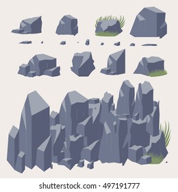 Rock stone vector icon.  Set of Rocks and different stone boulders