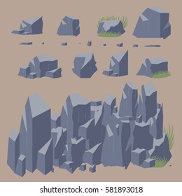 Rock stone vector icon. Set of  different boulders