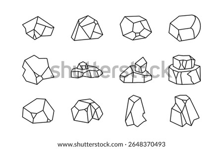 Rock stone vector line icon set. Simple boulder symbols, gravel collection, rocky stones lined illustration isolated on white background
