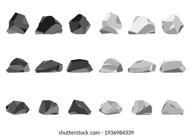 Rock Stones And Coal Vector Cartoon Set Isolated On A White Background.