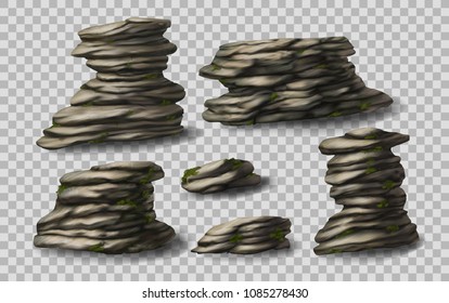 Rock stones collection. Vector 3d realistic illustration.