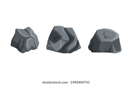 Rock Stones of Different Shapes Set, Natural Building Material, Landscape Design Cartoon Vector Illustration