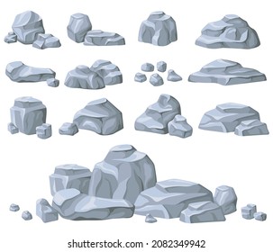 Rock Stones Pile. Natural Stone Texture, Mineral Block Mountain Cliff, Boulder, Rocks Debris, Broken Rubble, Wall Formation, Construction Building, Cartoon Vector. Illustration Of Pile Rock Nature