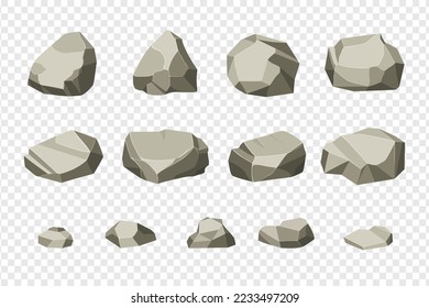 Se ponen piedras y rocas. Colección de rocas de formas diferente. ilustración vectorial