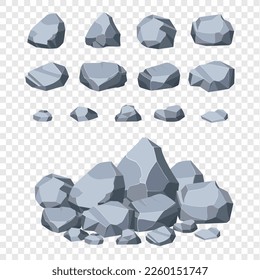 Se ponen piedras y rocas. Colección de rocas de formas diferente. ilustración vectorial