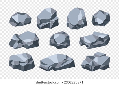 Se ponen piedras y rocas. Colección de rocas de formas diferente. ilustración vectorial.