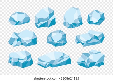 Rock and stones set. Different shape ice boulder collection. vector illustration.