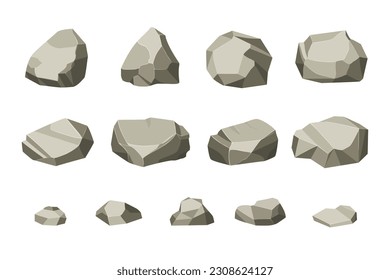 Rock and stones set. Different shape boulder collection. vector illustration.