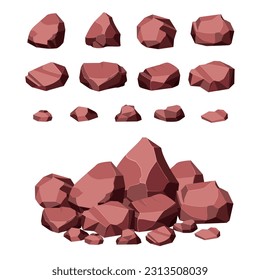 Rock and stones set. Different shape ore boulder collection. vector illustration.