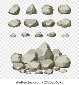 Se ponen piedras y rocas. Colección de rocas de formas diferente. ilustración vectorial.