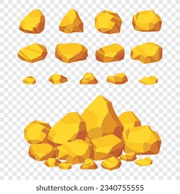 Felsen und Steine. Goldboulderkollektion in unterschiedlicher Form. Vektorgrafik.