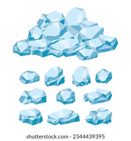 Rock and stones set. Different shape ice boulder collection. vector illustration.