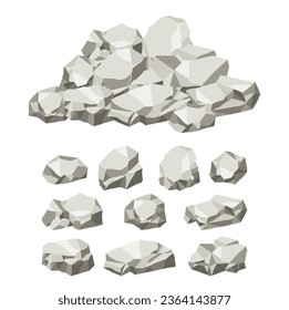 Se ponen piedras y rocas. Colección de rocas de formas diferente. ilustración vectorial.