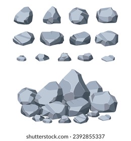 Rock and stones set. Different shape boulder collection. vector illustration.